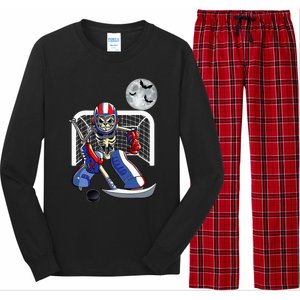 Skeleton Playing Ice Hockey Happy Halloween Day Long Sleeve Pajama Set