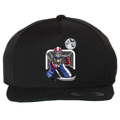 Skeleton Playing Ice Hockey Happy Halloween Day Wool Snapback Cap