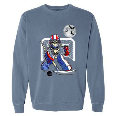 Skeleton Playing Ice Hockey Happy Halloween Day Garment-Dyed Sweatshirt