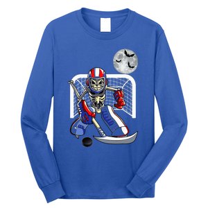 Skeleton Playing Ice Hockey Happy Halloween Day Long Sleeve Shirt