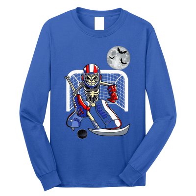 Skeleton Playing Ice Hockey Happy Halloween Day Long Sleeve Shirt