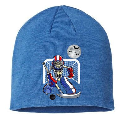 Skeleton Playing Ice Hockey Happy Halloween Day Sustainable Beanie