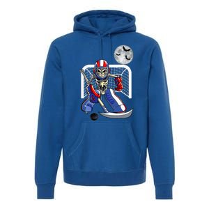 Skeleton Playing Ice Hockey Happy Halloween Day Premium Hoodie