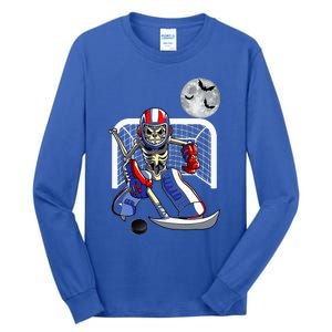 Skeleton Playing Ice Hockey Happy Halloween Day Tall Long Sleeve T-Shirt