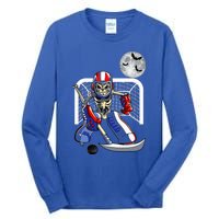 Skeleton Playing Ice Hockey Happy Halloween Day Tall Long Sleeve T-Shirt