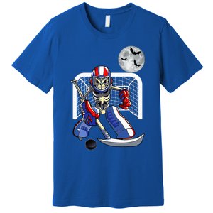 Skeleton Playing Ice Hockey Happy Halloween Day Premium T-Shirt