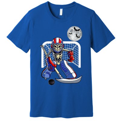 Skeleton Playing Ice Hockey Happy Halloween Day Premium T-Shirt