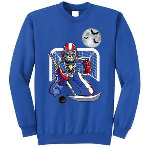 Skeleton Playing Ice Hockey Happy Halloween Day Tall Sweatshirt