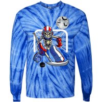 Skeleton Playing Ice Hockey Happy Halloween Day Tie-Dye Long Sleeve Shirt