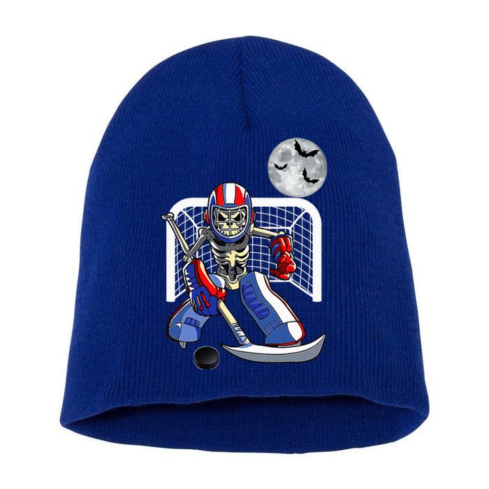 Skeleton Playing Ice Hockey Happy Halloween Day Short Acrylic Beanie