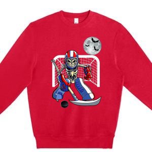 Skeleton Playing Ice Hockey Happy Halloween Day Premium Crewneck Sweatshirt