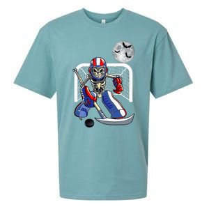 Skeleton Playing Ice Hockey Happy Halloween Day Sueded Cloud Jersey T-Shirt