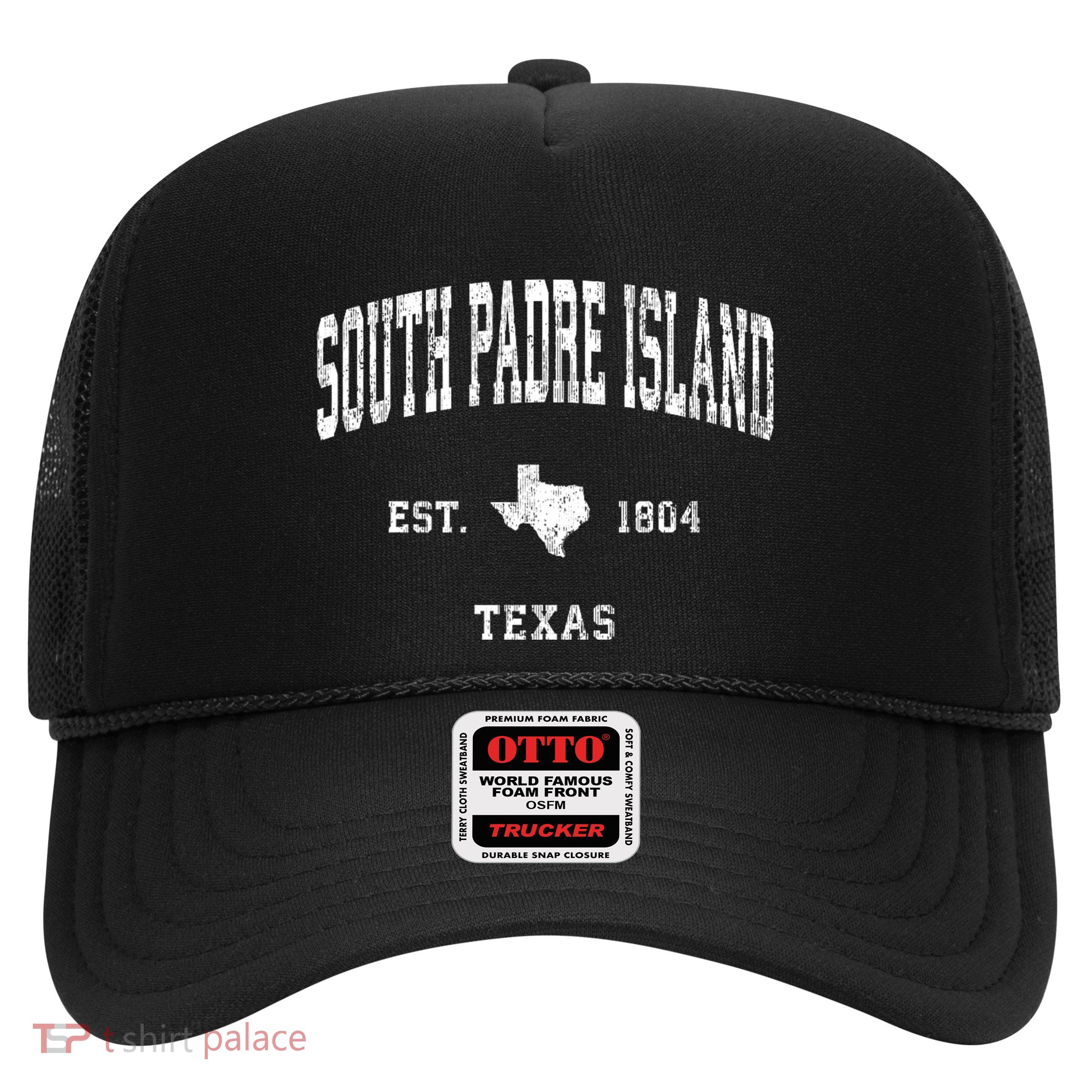 South Padre Island Texas Tx Vintage Athletic Black Sports Trucker Hat