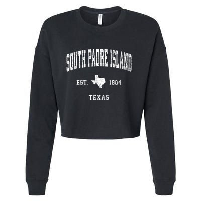 South Padre Island Texas Tx Vintage Athletic Black Sports Cropped Pullover Crew
