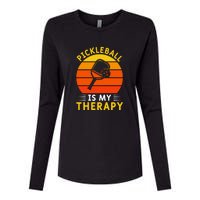 Sunset Pickleball Is My Therapy Paddles Sport Gift Pickleball Team Womens Cotton Relaxed Long Sleeve T-Shirt