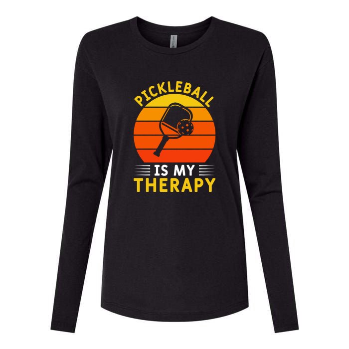 Sunset Pickleball Is My Therapy Paddles Sport Gift Pickleball Team Womens Cotton Relaxed Long Sleeve T-Shirt