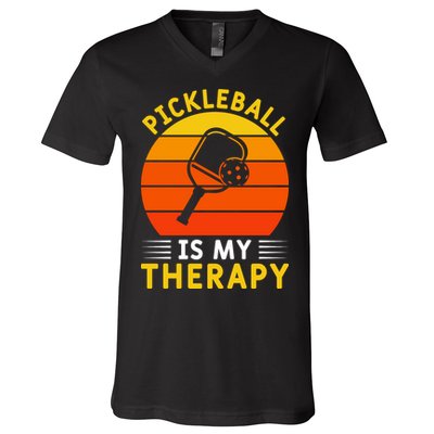 Sunset Pickleball Is My Therapy Paddles Sport Gift Pickleball Team V-Neck T-Shirt