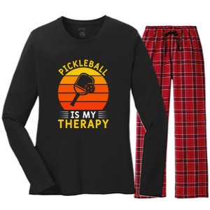 Sunset Pickleball Is My Therapy Paddles Sport Gift Pickleball Team Women's Long Sleeve Flannel Pajama Set 