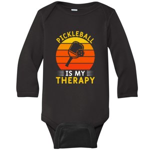 Sunset Pickleball Is My Therapy Paddles Sport Gift Pickleball Team Baby Long Sleeve Bodysuit