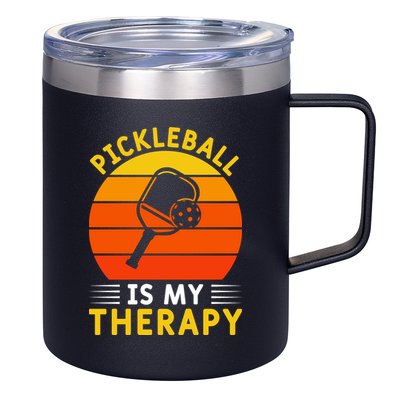 Sunset Pickleball Is My Therapy Paddles Sport Gift Pickleball Team 12oz Stainless Steel Coffee Mug