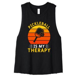 Sunset Pickleball Is My Therapy Paddles Sport Gift Pickleball Team Women's Racerback Cropped Tank