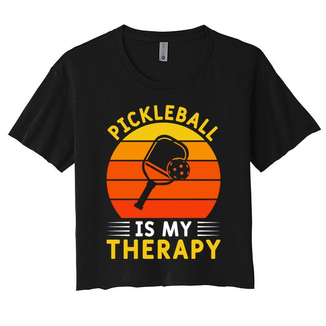 Sunset Pickleball Is My Therapy Paddles Sport Gift Pickleball Team Crop Top