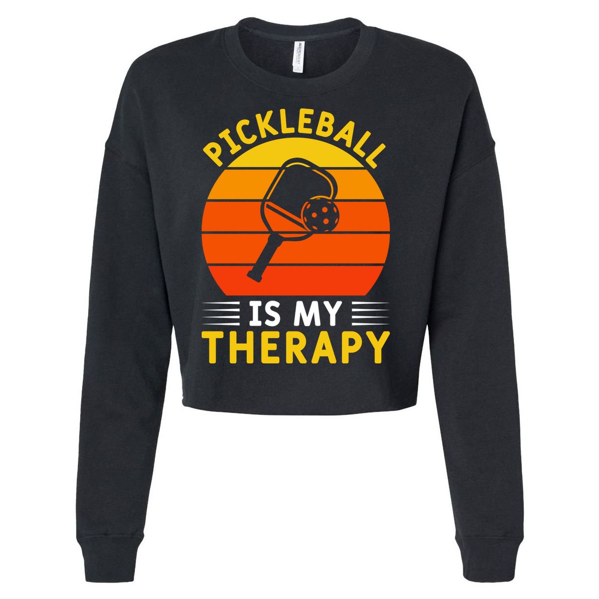Sunset Pickleball Is My Therapy Paddles Sport Gift Pickleball Team Cropped Pullover Crew