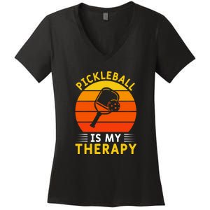 Sunset Pickleball Is My Therapy Paddles Sport Gift Pickleball Team Women's V-Neck T-Shirt