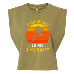 Sunset Pickleball Is My Therapy Paddles Sport Gift Pickleball Team Garment-Dyed Women's Muscle Tee