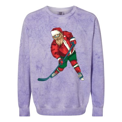 Santa Playing Ice Hockey Cool Christmas Funny Gift Colorblast Crewneck Sweatshirt