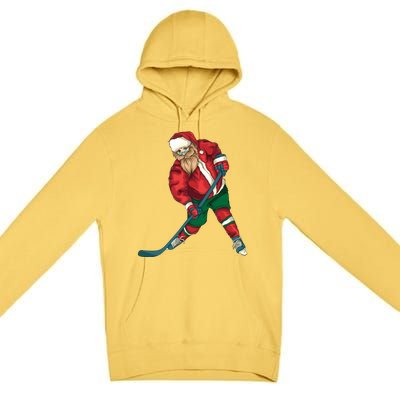 Santa Playing Ice Hockey Cool Christmas Funny Gift Premium Pullover Hoodie