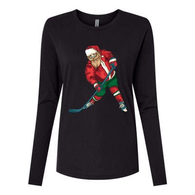 Santa Playing Ice Hockey Cool Christmas Funny Gift Womens Cotton Relaxed Long Sleeve T-Shirt