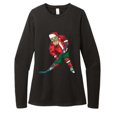 Santa Playing Ice Hockey Cool Christmas Funny Gift Womens CVC Long Sleeve Shirt