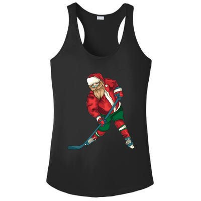 Santa Playing Ice Hockey Cool Christmas Funny Gift Ladies PosiCharge Competitor Racerback Tank