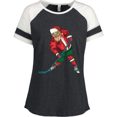 Santa Playing Ice Hockey Cool Christmas Funny Gift Enza Ladies Jersey Colorblock Tee