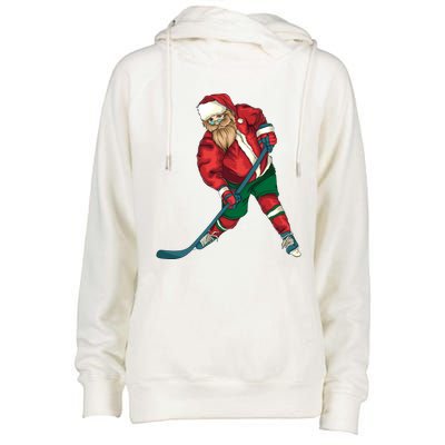 Santa Playing Ice Hockey Cool Christmas Funny Gift Womens Funnel Neck Pullover Hood