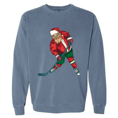 Santa Playing Ice Hockey Cool Christmas Funny Gift Garment-Dyed Sweatshirt