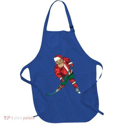 Santa Playing Ice Hockey Cool Christmas Funny Gift Full-Length Apron With Pockets