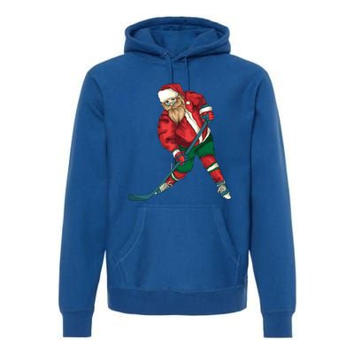 Santa Playing Ice Hockey Cool Christmas Funny Gift Premium Hoodie