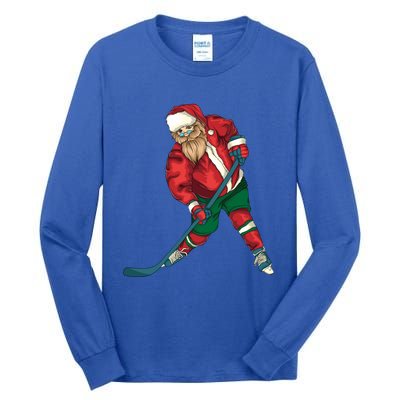 Santa Playing Ice Hockey Cool Christmas Funny Gift Tall Long Sleeve T-Shirt