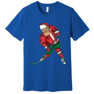 Santa Playing Ice Hockey Cool Christmas Funny Gift Premium T-Shirt