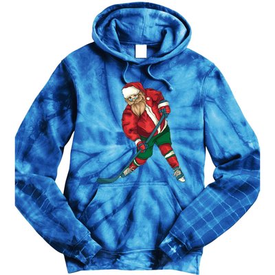 Santa Playing Ice Hockey Cool Christmas Funny Gift Tie Dye Hoodie