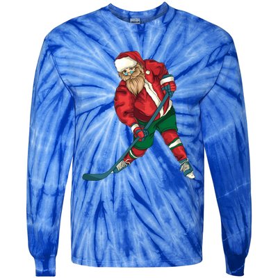 Santa Playing Ice Hockey Cool Christmas Funny Gift Tie-Dye Long Sleeve Shirt