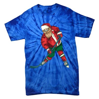 Santa Playing Ice Hockey Cool Christmas Funny Gift Tie-Dye T-Shirt