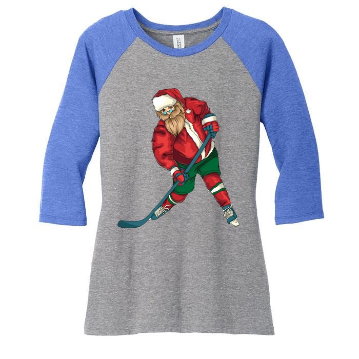 Santa Playing Ice Hockey Cool Christmas Funny Gift Women's Tri-Blend 3/4-Sleeve Raglan Shirt