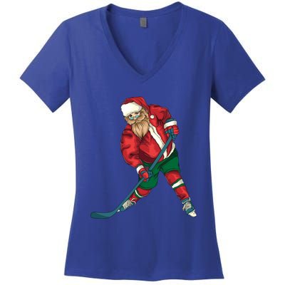 Santa Playing Ice Hockey Cool Christmas Funny Gift Women's V-Neck T-Shirt