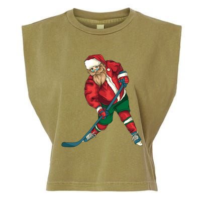 Santa Playing Ice Hockey Cool Christmas Funny Gift Garment-Dyed Women's Muscle Tee