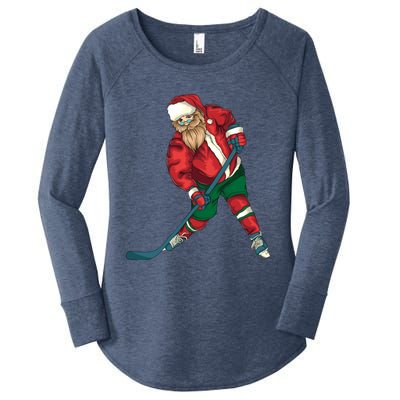 Santa Playing Ice Hockey Cool Christmas Funny Gift Women's Perfect Tri Tunic Long Sleeve Shirt