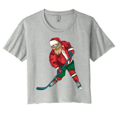 Santa Playing Ice Hockey Cool Christmas Funny Gift Women's Crop Top Tee