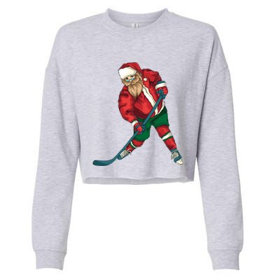 Santa Playing Ice Hockey Cool Christmas Funny Gift Cropped Pullover Crew